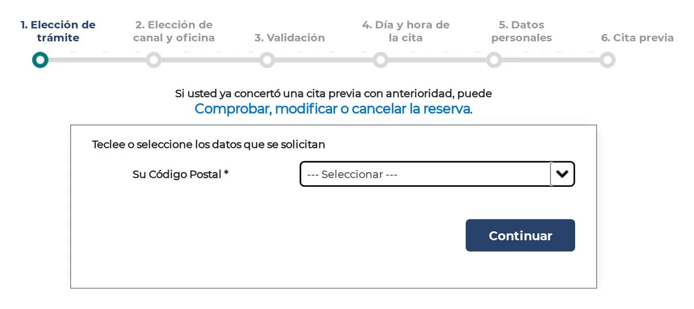 Paso 2: Entrar en el formulario de cita previa